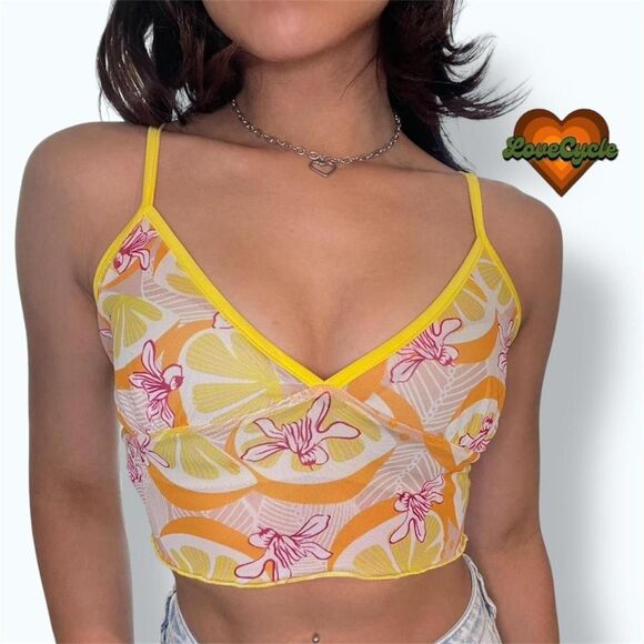 Women's Shein Tropical Hibiscus Mesh Crop Cami – Size S - Picture 1 of 5